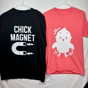 2 Shirt Set- Chick Magnet Couples‎ Novelty Tee Set Hanes T-Shirt Funny  Sz XL, S